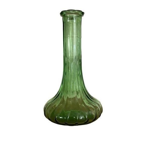 Vintage Green Glass Floral Vase Flared Bottom Home Decor MCM - Picture 1 of 9